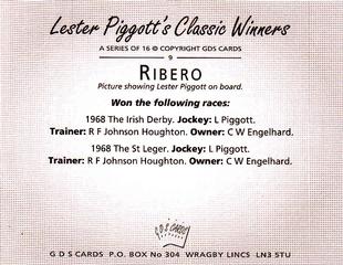 2000 GDS Cards Lester Piggott's Classic Winners #9 Ribero Back